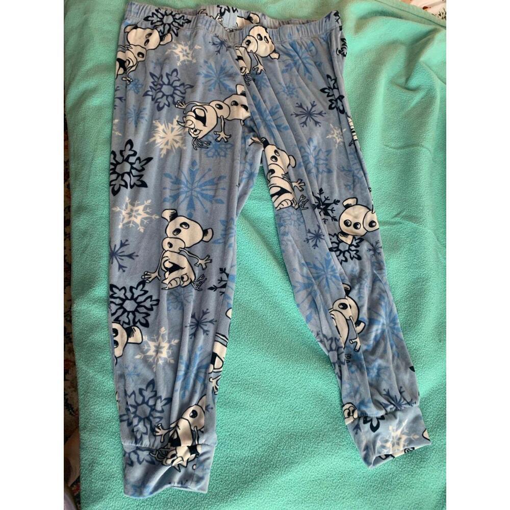 XL Light Blue, Dark Blue and White Olaf Snowflake Frozen Pajama Bottoms​